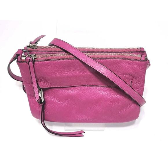 Vince Camuto Soft Pebbled Leather Crossbody Purse Barbie Pink Adjustable Strap - Picture 3 of 9